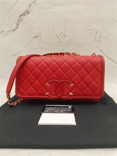 chanel filigree flap red|fashionphile Chanel flap.